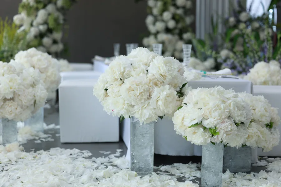 Editorial wedding scene with delicate serif titling