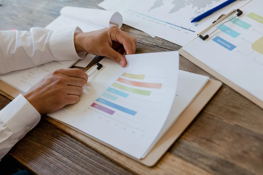 Abstract financial visualization with restrained executive imagery