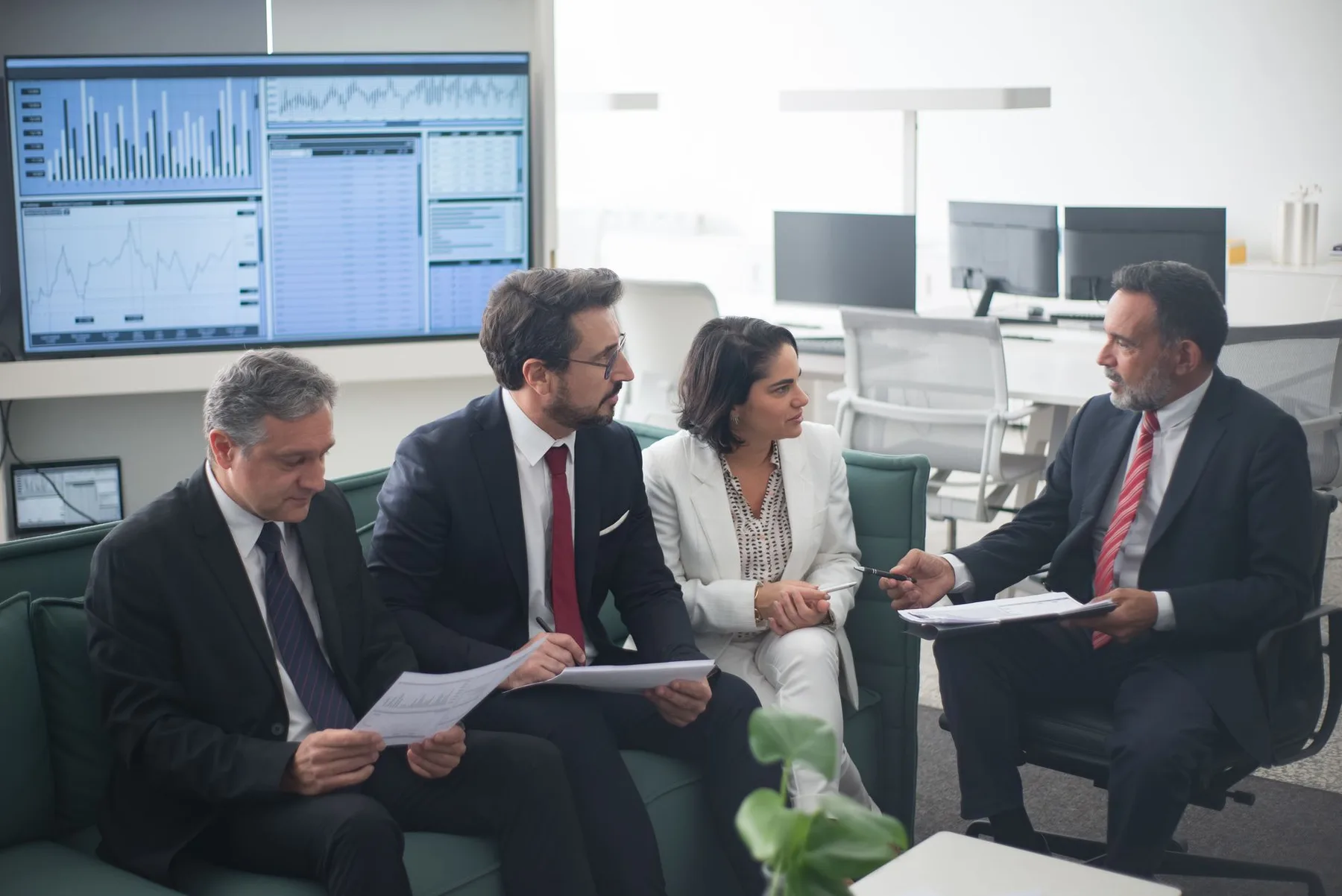 Abstract financial visualization with restrained executive imagery