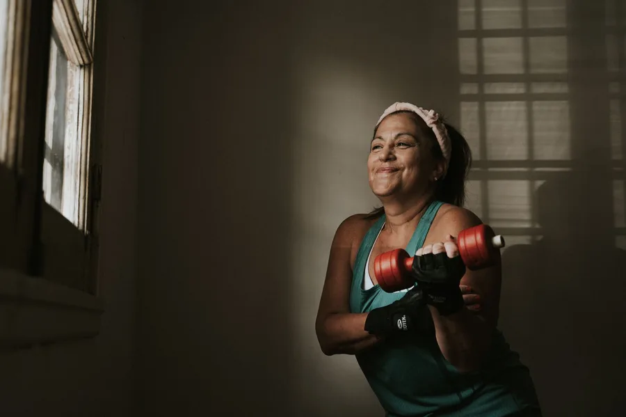 High-energy athlete photography with large kinetic typography