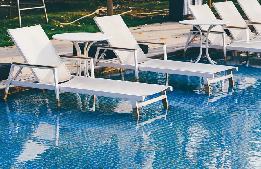 Cinematic resort property with a floating booking search bar