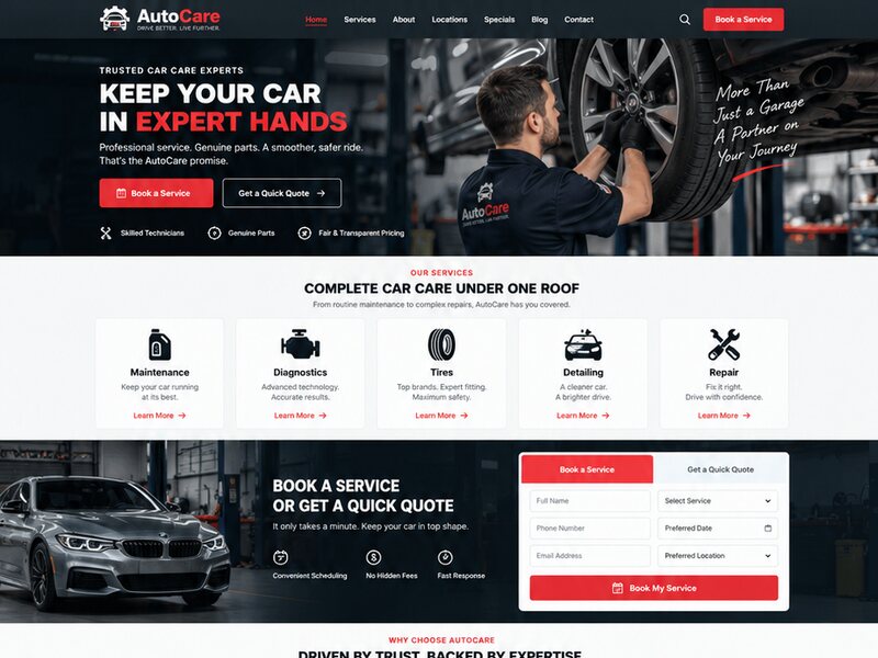 Không gian gara với cận cảnh xe và chi tiết UI kim loại
