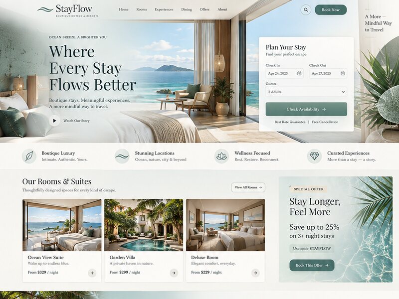 Toàn cảnh resort với thanh tìm phòng nổi phía trước