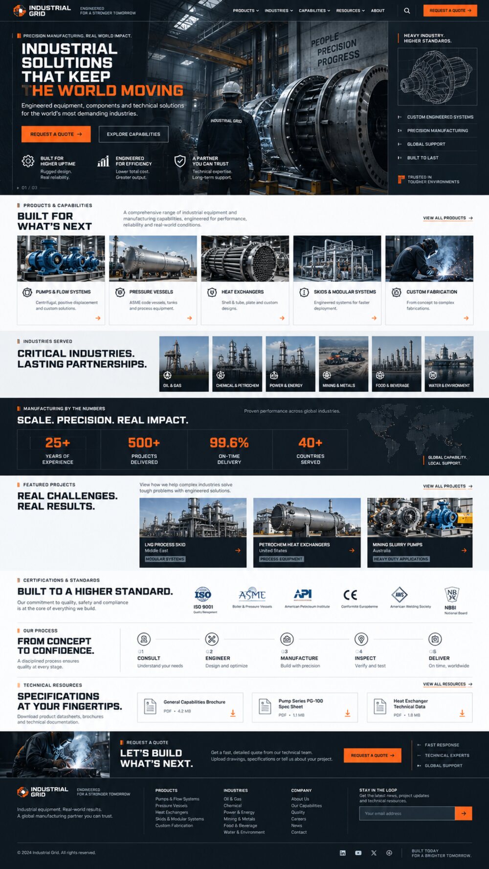 Factory machinery with a technical line-grid overlay