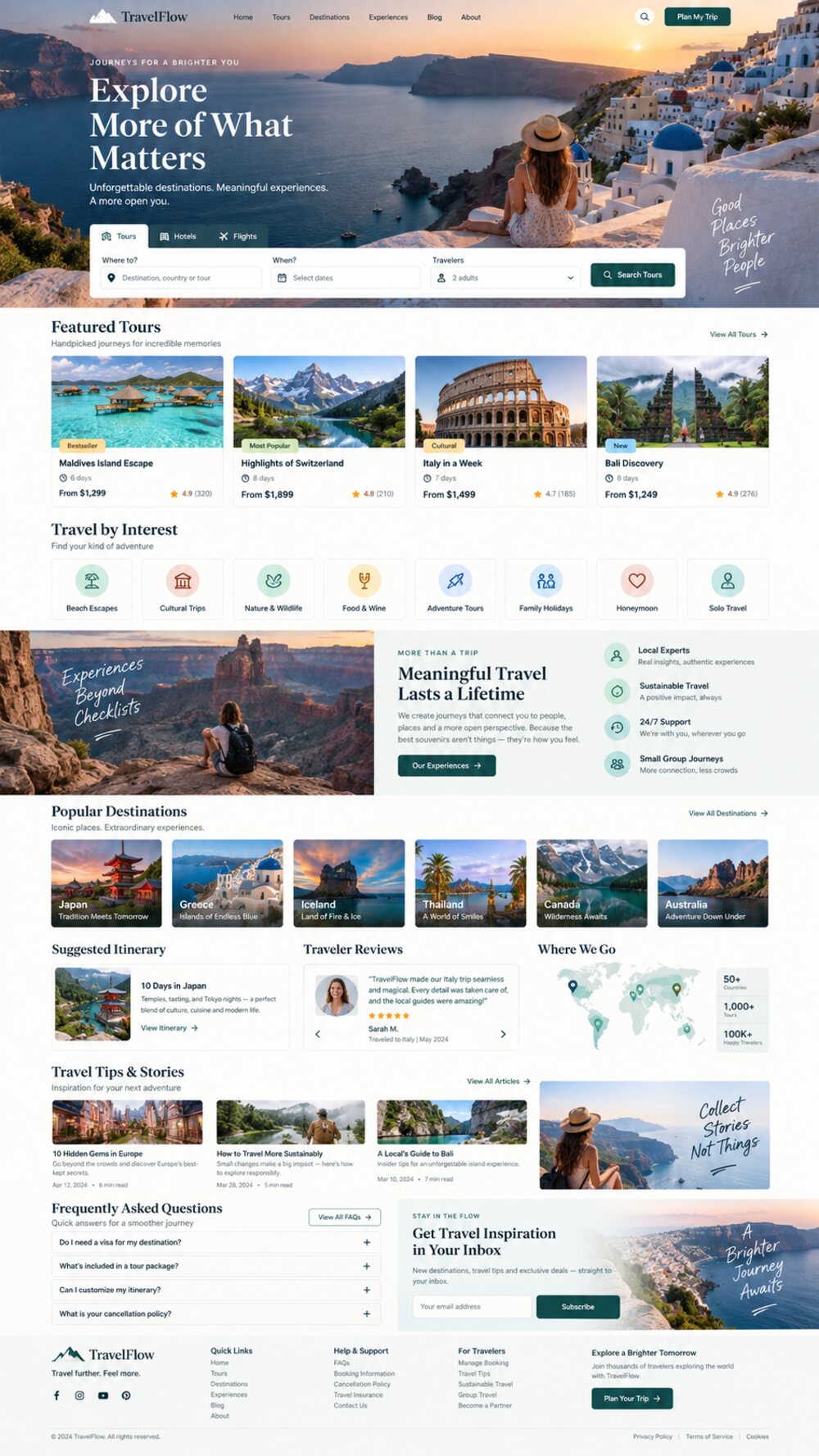 Destination landscape with a tour search overlay