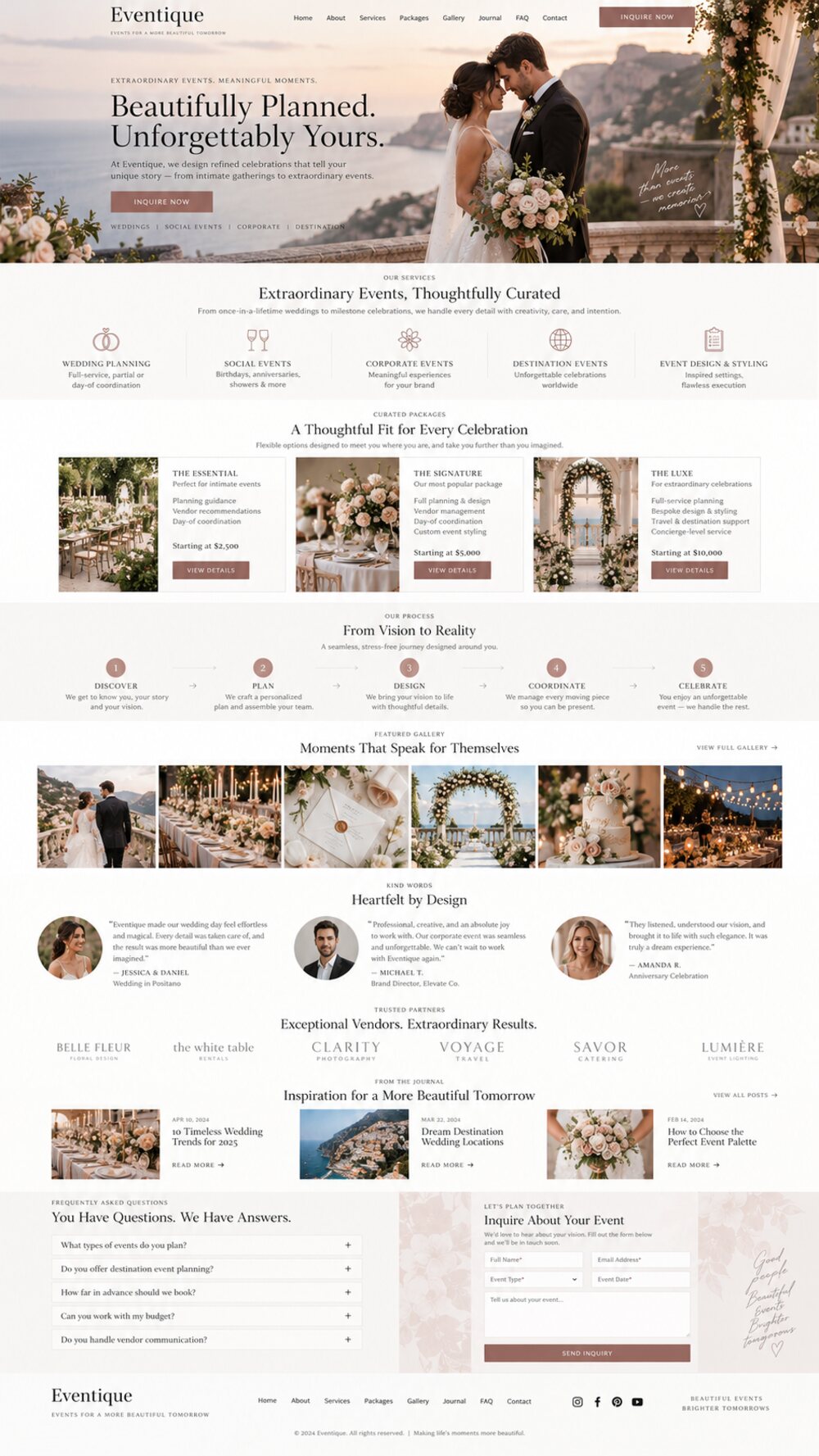 Editorial wedding scene with delicate serif titling